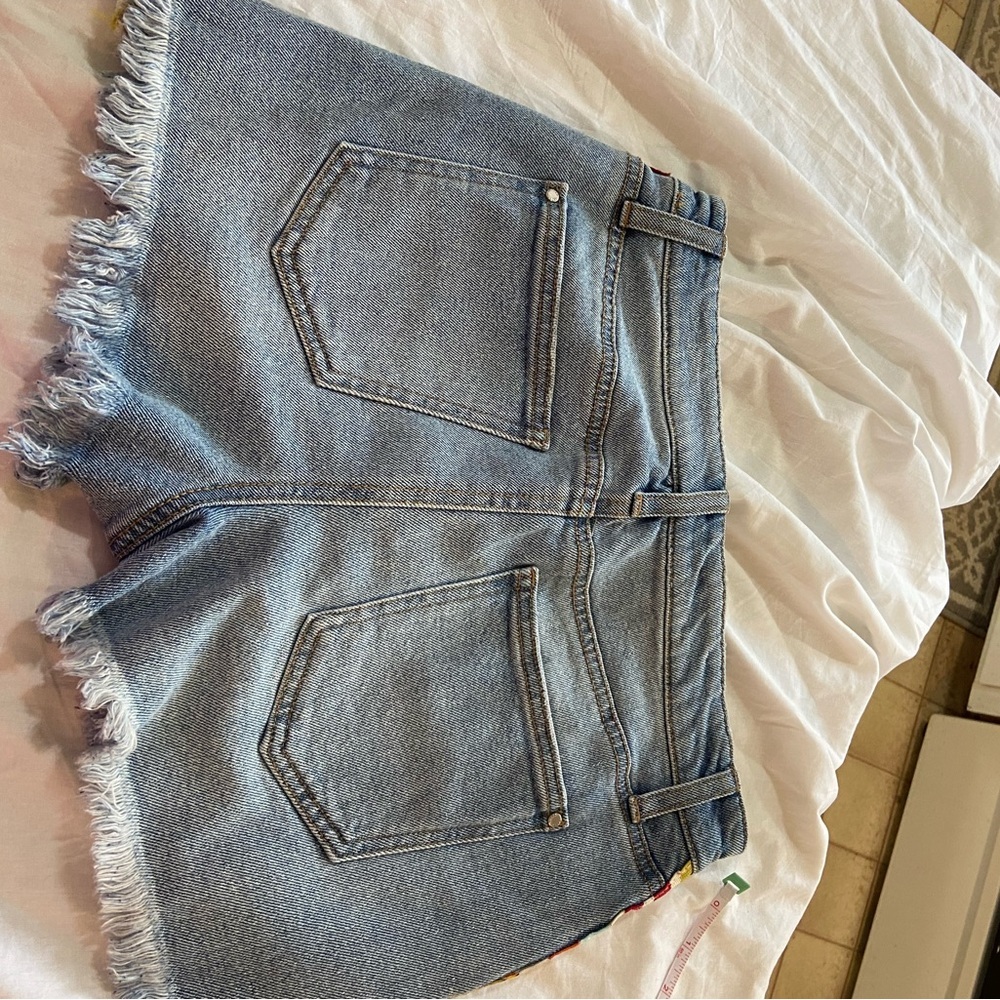 Tinseltown Blue Denim Jean Shorts with Rainbow Side Trim - Picture 8 of 11